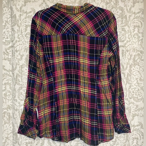 Torrid Challis Button Down Long Sleeve Plaid Cowgirl Rodeo Shirt Pink Blue 1X - Picture 4 of 6